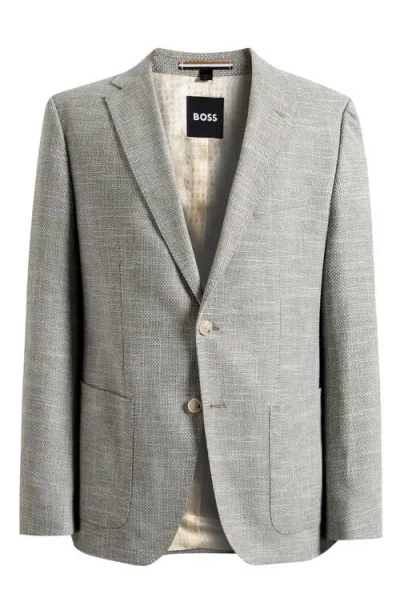 Hugo Boss Boss Hutson Slim Fit Grey Mélange Slub Cotton Blend Sport Coat In Gray