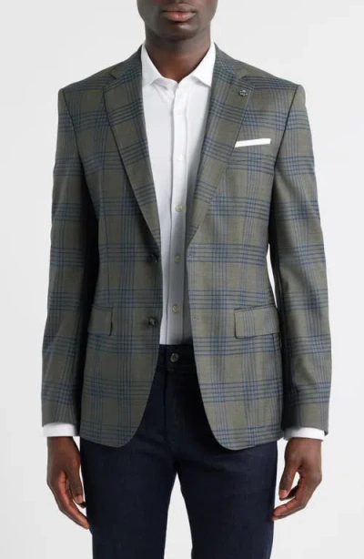 Hugo Boss Boss Hutson Slim Fit Grey Plaid Wool Sport Coat In Green