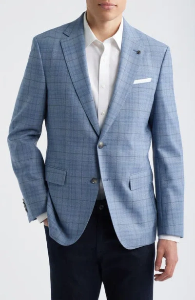 Hugo Boss Boss Hutson Slim Fit Light Blue Windowpane Check Slub Sport Coat