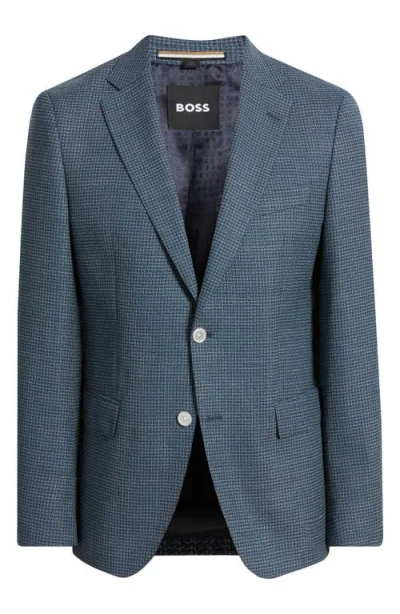 Hugo Boss Boss Hutson Slim Fit Micocheck Wool Blend Sport Coat In Blue