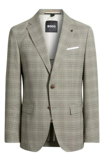 Hugo Boss Boss Hutson Slim Fit Plaid Stretch Sport Coat In Brown