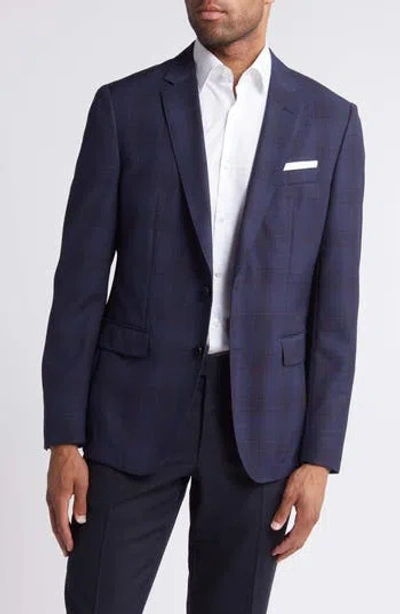 Hugo Boss Boss Hutson Slim Fit Plaid Virgin Wool Blazer In Blue