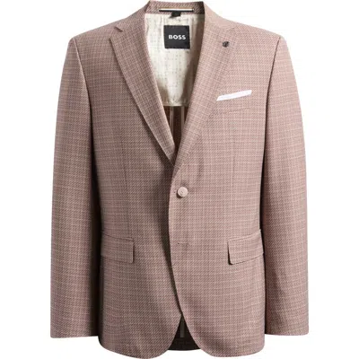 Hugo Boss Boss Hutson Slim Fit Red Check Virgin Wool Sport Coat In Brown