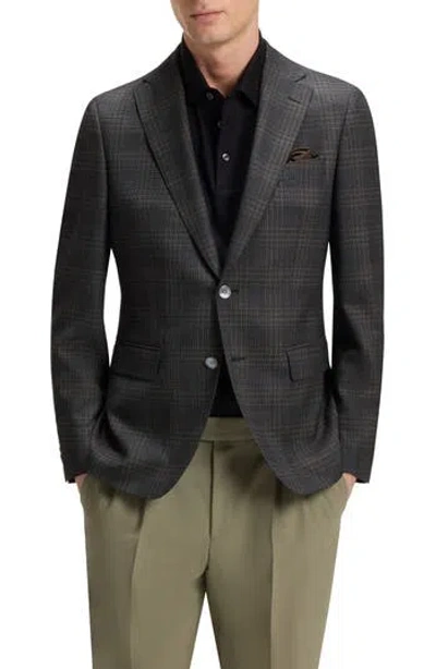 Hugo Boss Boss Hutson Slim Fit Slub Black & Brown Check Wool Sport Coat
