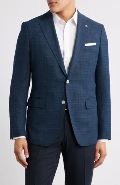 Hugo Boss Boss Hutson Slim Fit Slub Dark Blue Plaid Sport Coat