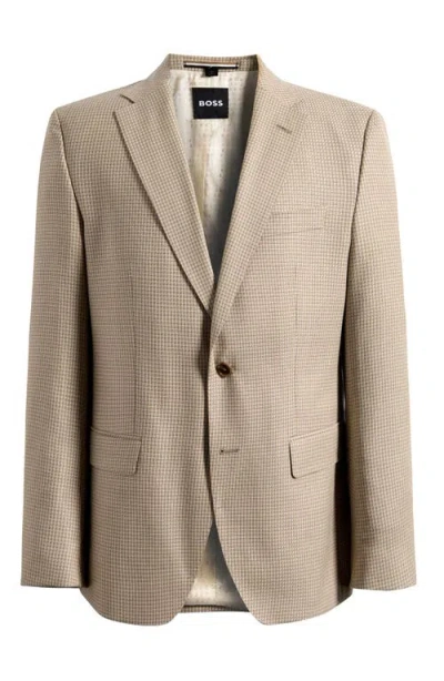 Hugo Boss Boss Hutson Slim Fit Tan Houndstooth Check Virgin Wool Sport Coat In Brown