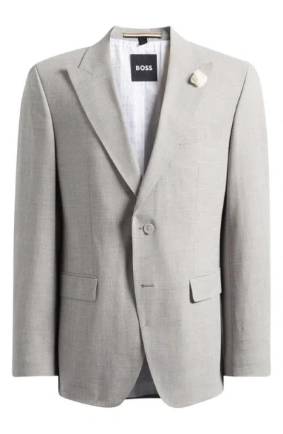 Hugo Boss Boss Hutson Slim Fit Tan Mélange Wool Blend Peak Lapel Sport Coat In Gray