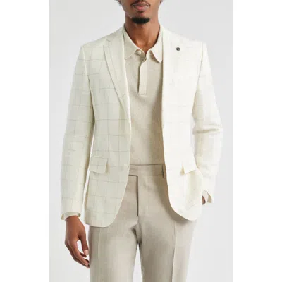 Hugo Boss Boss Hutson Slim Fit Windowpane Check Linen Blend Sport Coat In White