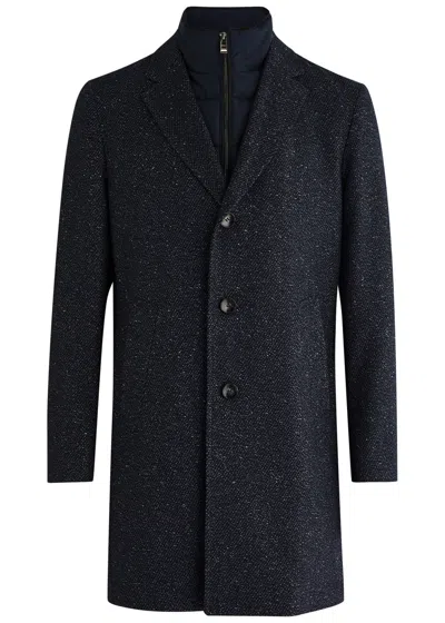 Hugo Boss Boss Hyde Layered-effect Wool-blend Coat In Navy
