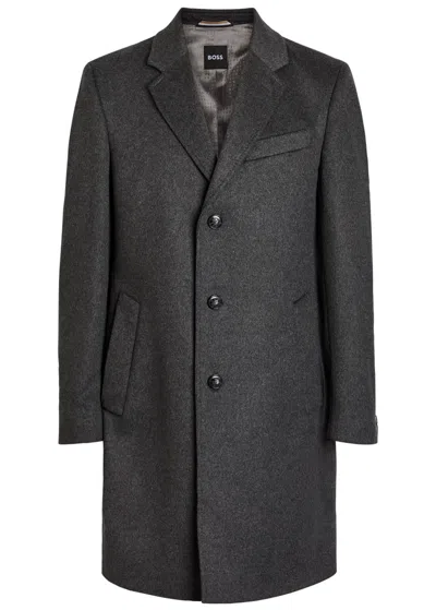 Hugo Boss Boss Hyde Wool-blend Coat In Gray