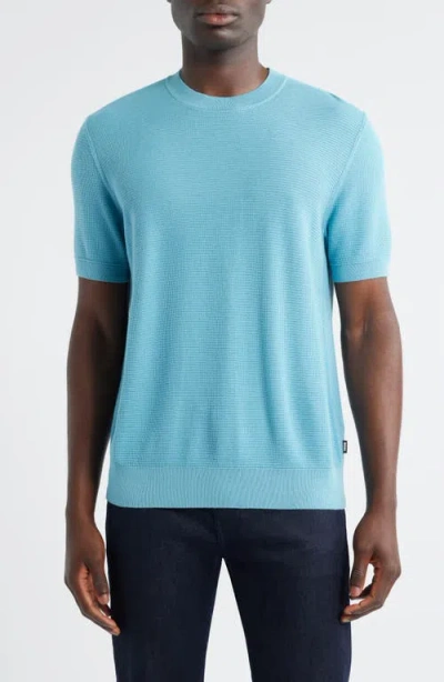 Hugo Boss Boss Ianni Cotton Blend Short Sleeve Sweater In Blue