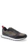 Hugo Boss Suede-trimmed Mesh Sneakers In Open Green