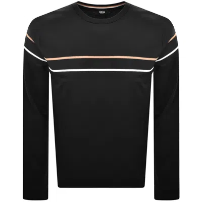 Hugo Boss Stripe-detail Crew Neck Sweatshirt In Black