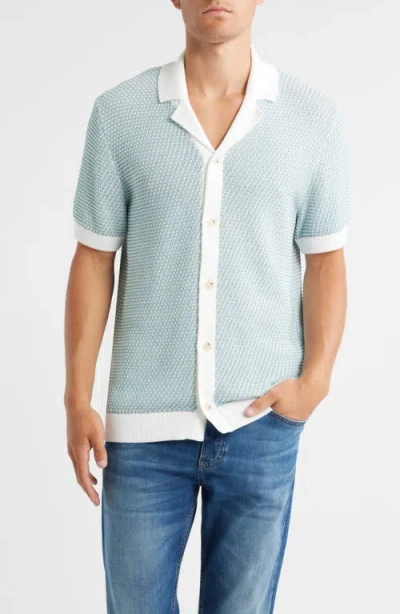 Hugo Boss Boss Iconico Texture Knit Camp Shirt In Blue