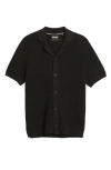 Hugo Boss Boss Iconico Textured Knit Camp Shirt In Black