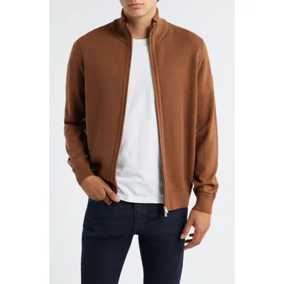 Hugo Boss Boss Illarione Zip Wool Cardigan In Brown