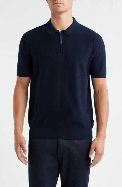 Hugo Boss Boss Imartino Piqué Zip Polo In Blue