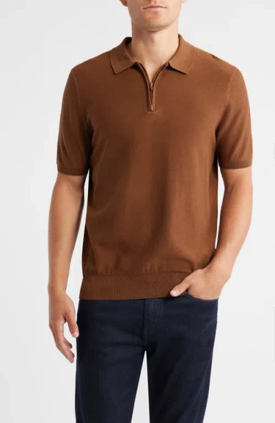 Hugo Boss Boss Imartino Piqué Zip Polo In Brown