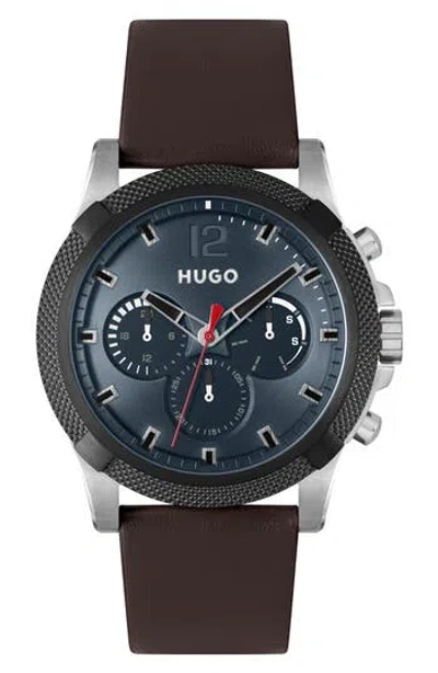 Hugo Boss Impress Chronograph Leather Strap Watch, 46mm In Blue
