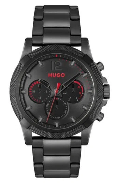Hugo Boss Impress Chronograph Leather Strap Watch, 46mm In Black