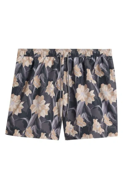 Hugo Boss Logo-detail Swim Shorts With Floral Print In Yellow