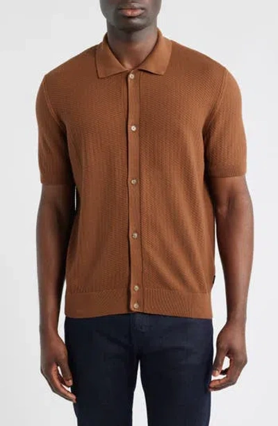 Hugo Boss Boss Iseppo Short Sleeve Cardigan In Medium Brown