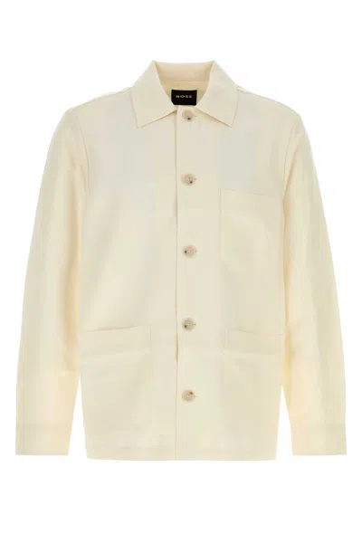 Hugo Boss Boss Ivory Lyocell-linen T-shirt For Men In Neutral
