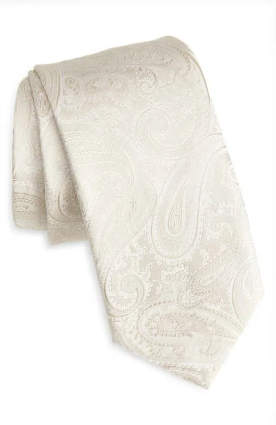 Hugo Boss Boss Ivory Paisley Jacquard Silk Blend Tie In White
