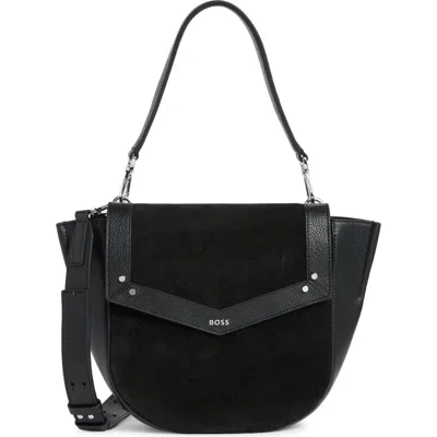 Hugo Boss Boss Ivy Saddle Leather Bag In Black