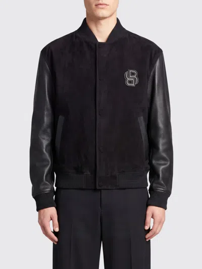 Hugo Boss Monogram-patch Bomber Jacket In Black