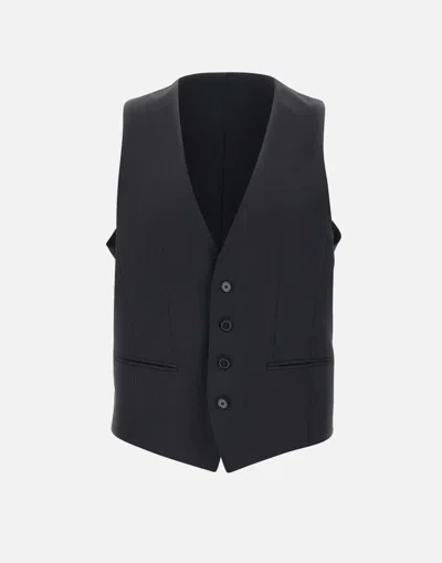 Hugo Boss Wool Fabric Sleeveless Vest With Adjustable Back Strap In Black