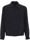 Hugo Boss Collared Buttoned Jacket Ribbed Hem In Blue
