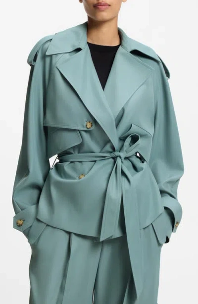 Hugo Boss Drapey-twill Jacket In A Relaxed Fit In Green