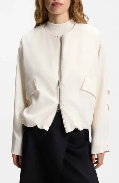 Hugo Boss Boss Jajila Bubble Hem Twill Bomber Jacket In White