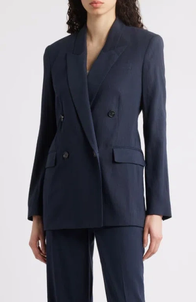Hugo Boss Boss Jalet Linen Blend Doulbe Breasted Jacket In Blau