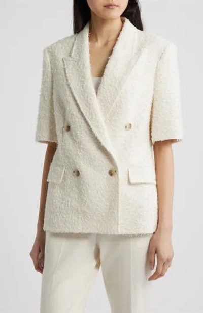 Hugo Boss Boss Jaleto Double Breasted Short Sleeve Tweed Blazer In Soft Cream Eyelash Tweed