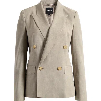 Hugo Boss Boss Jaleto Double Breasted Virgin Wool Blazer In Brown