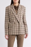 Hugo Boss Boss Janka Double Breasted Plaid Blazer In Marshland Beige Tartan