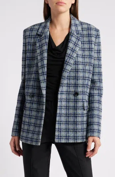 Hugo Boss Boss Janka Double Breasted Plaid Blazer In Blue