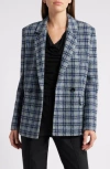 Hugo Boss Relaxed-fit Double-breasted Jacket In Checked Tweed In Sky Captain Tartan