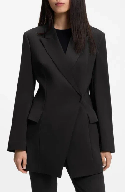 Hugo Boss Boss Jegania Concealed Closure Longline Slim Fit Crepe Blazer In Black