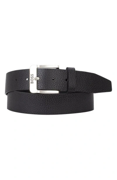 Hugo Boss Boss Jemio Pebbled Leather Belt In Black