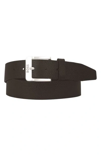 Hugo Boss Boss Jemio Pebbled Leather Belt In Dark Brown