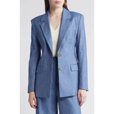 Hugo Boss Boss Jerela Linen Blend Chambray Blazer In Blue