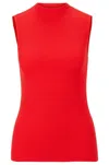 Hugo Boss Sleeveless Mock-neck Top In Ribbed Fabric In Red