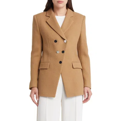 Hugo Boss Boss Jestena Double Breasted Virgin Wool Blazer In Brown