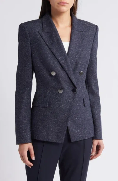 Hugo Boss Boss Jia Double Breasted Wool Blend Blazer In Sky Captain Mini Slub
