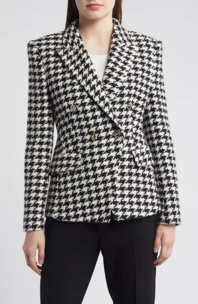Hugo Boss Boss Jia Houndstooth Double Breasted Blazer In Multi