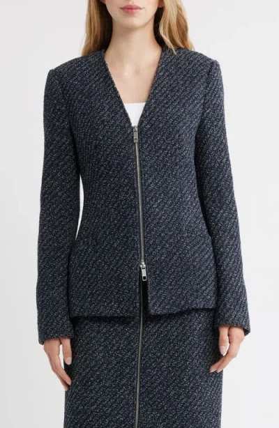 Hugo Boss Boss Jia Zip Tweed Jacket In Blue