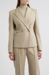 Hugo Boss Boss Jiamia Double Breasted Virgin Wool Blazer In Neutral